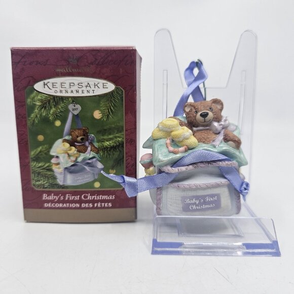 Vintage Hallmark Babys First Christmas Teddy Bear Tree Ornament Porcelain 2001 - Picture 2 of 12